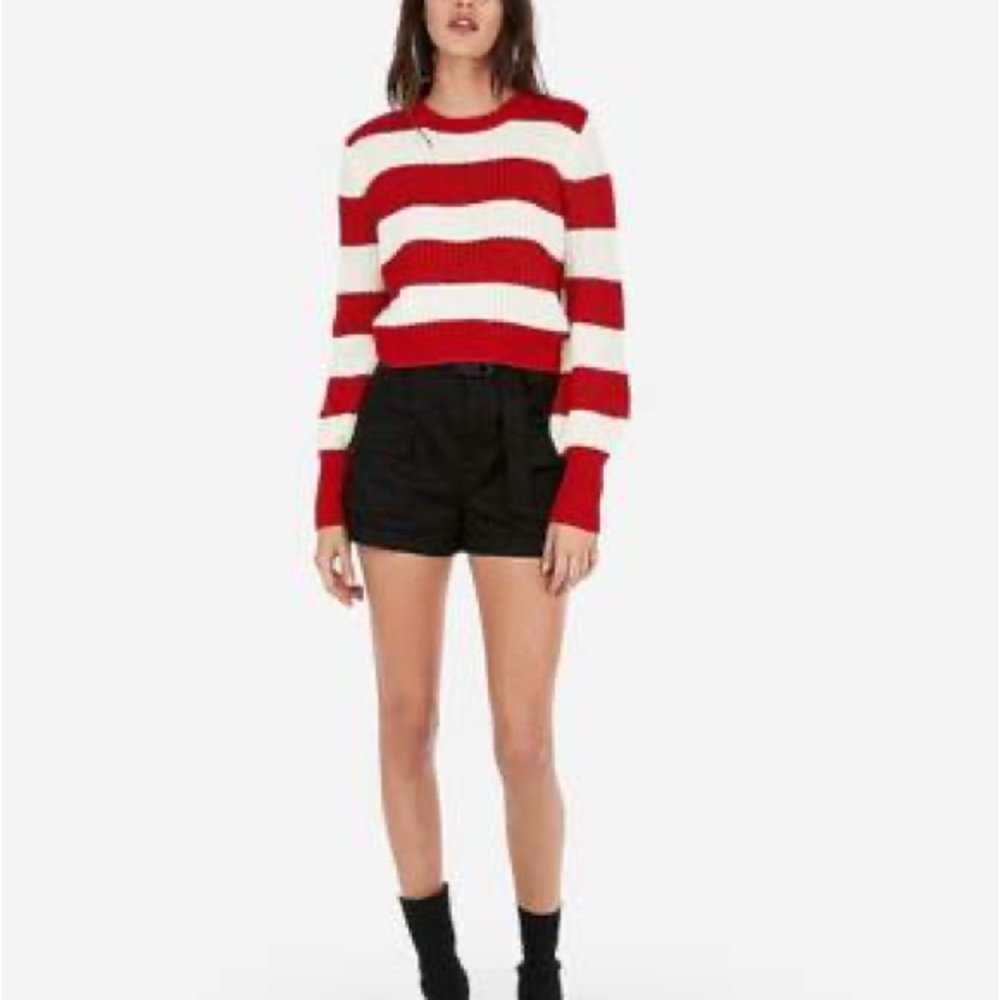 Red and White Striped Olivia culpo x Express crop sweater